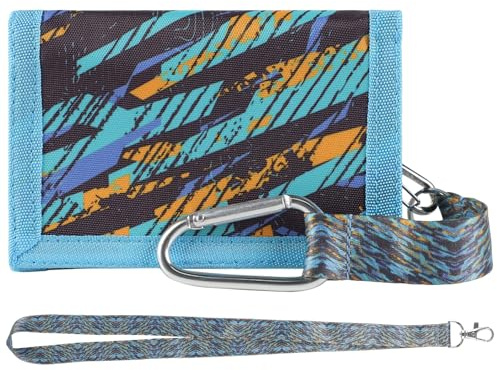 GmeDhc Portefeuille pour Adolescents, Porte Monnaie Enfant Pliable avec Mousqueton, Lanière de Cou, pour Garçons Filles Cadeau Danniversaire détudiant