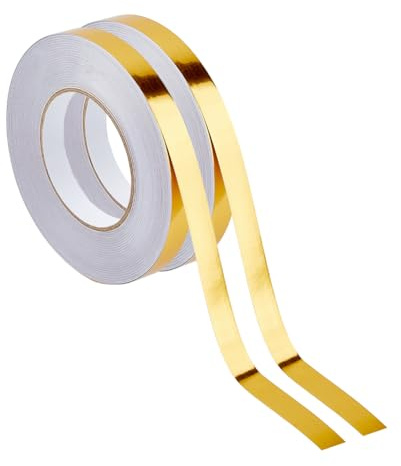 SUPERFINDINGS 2 rouleaux au total 100 m/109,4 yards Ruban autocollant pour carreaux doré 0,6/15 mm Ruban en film PET métallique Ruban en feuille métallisée miroir pour décoration DIY des meubles
