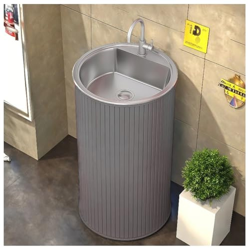 Badezimmer Standwaschbecken, freistehendes Waschbecken, Waschbecken im Industrie-Stil, einteilig, modern, bodenstehend, mit Ablauf-Set