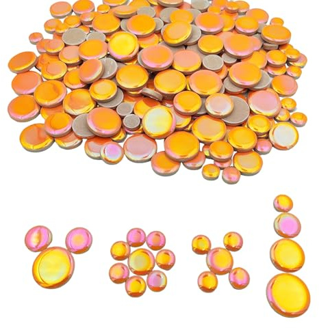500 g schillernde runde Keramik-Mosaikfliesen, gemischte 4 Größen, Kreis-Mosaikstücke für Blumentöpfe, Vasen, Tassen, Garten und Heimdekoration, Heimwerkerzubehör (Orange)