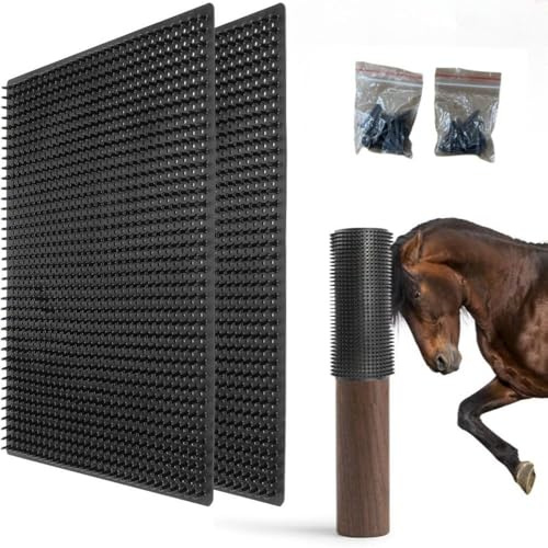 Scratching Mat for Horses, Scratching Brush Horse with 32 Pegs for Column or Wall Mounting,Kratzbürste Pferd, Kratzmatte Pferd, Grooming and Scratching Mats for Cattle, Goats, Sheep (55 * 50cm)