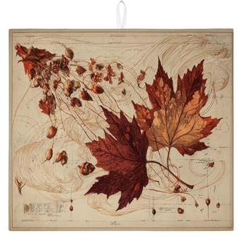 Autumn Leaf Dish Drying Mats For Kitchen Counter, Rustic Leaf Absorbent Dish Drainer Rack Mat, Vintage Microfiber Drying Pad For Coffee Bar Protector 16x18 Inch