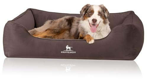 Knuffelwuff orthopädisches Hundebett Jona Samt XXL Braun | Memory Foam | Bezug abnehmbar waschbar | gelenkschonend wärmend langlebig | für kleine mittelgroße große Hunde