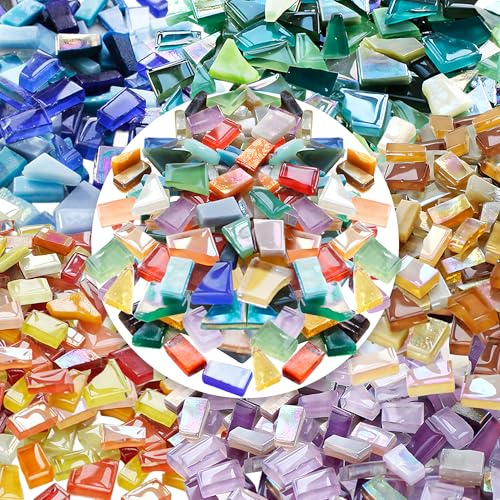 AiYoYo 1KG Mosaik-Glasfliesen Unregelmäßiges kreative Mosaiksteine bunte handgeschnitten mit unbehandelten Kanten für DIY-Mosaikprojekte, Heimdekoration, Kunsthandwerk, DIY-Projekte und Hobbys