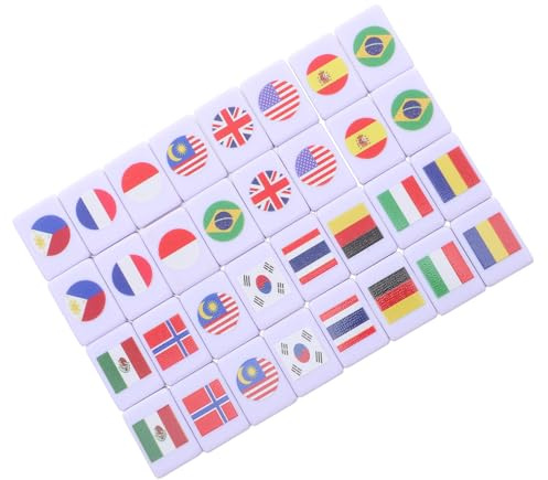 BESPORTBLE 64 Stück Tragbares Mahjong mit Nationalflaggen Kompaktes Brettspiel für 2 Spieler Melamin Steine 24mm Lehrreiches Strategiespiel für Reisen Party und Familie