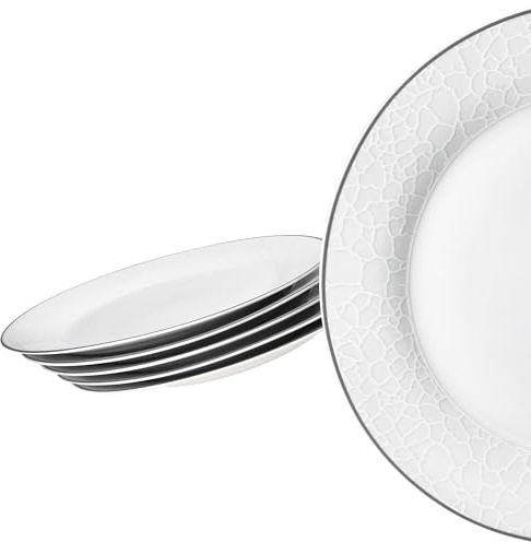 MamboCat 6er Set Venedig Speiseteller I Ø 26,7 cm I weißes Elegantes Porzellan Geschirr I 6 Personen I Essteller mit Relief in Kieselstein-Optik I Hauptmahlzeit, Grillen