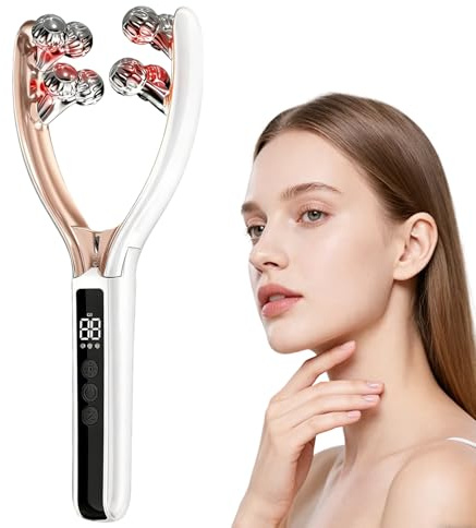Facial Massager with 3D Roller,Lymphatic Drainage Tool for Face,Arm,Leg and Neck massage - Lymphatic Contour Face Brush Lift & Double Chin Reducer (Pearl white)