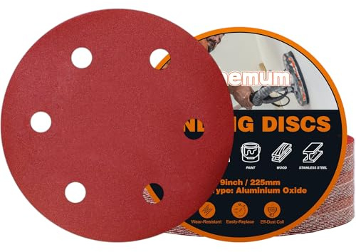 pihemum 30 Pièces Disque Poncage 225 mm Grain 240 Disque Abrasif 225 mm 6 Trous pour Ponceuse Girafe