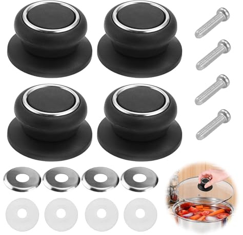 4 Stueck Deckelgriff Ersatz Hitzebestaendig Bakelit Schraube Topfdeckel | Knauf, austauschbar, Handhabe, Kochtopf, Schraubgewinde, universell, Montage, Griffteil, heiss, ergonomisch, sicher