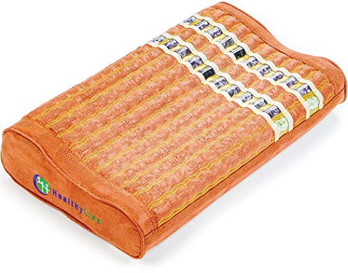 HealthyLine Gemstone Therapy Pillow for Neck Pain Relief and Better Sleep - Firm Mat Filled with Amethyst, Tourmaline and Obsidian Crystals - Negative Ions