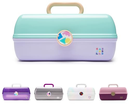 Caboodles On-The-Go Girl Makeup Box, Seafoam on Lavender, Hard Plastic Makeup Organizer Box, Built-In Mirror, Secure Latch for Safe Travel, Spacious Storage for Large Items