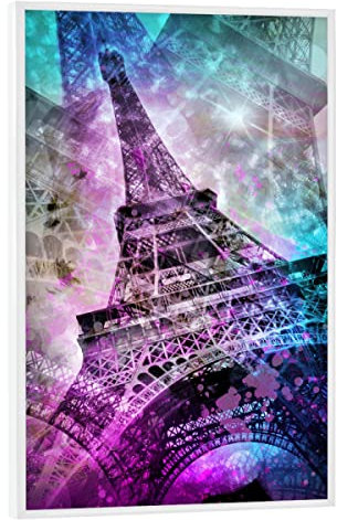 artboxONE Poster mit weißem Rahmen 30x20 cm Paris Reise Pop Art Eiffelturm - Bild Paris attraktion bunt