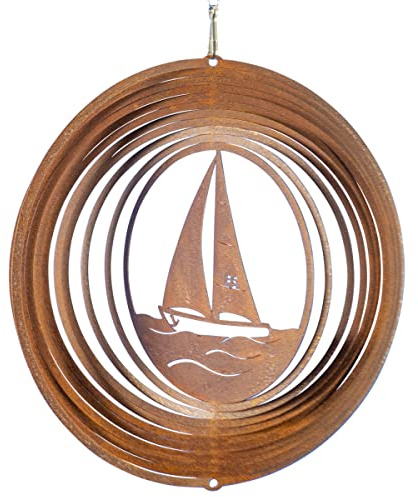 CIM Edelrost Windspiel - SEGELBOOT 200 - Abmessung: Ø20cm - inkl. Kugellagerwirbel, Haken und Nylonschnur - attraktive Edelrost Dekoration