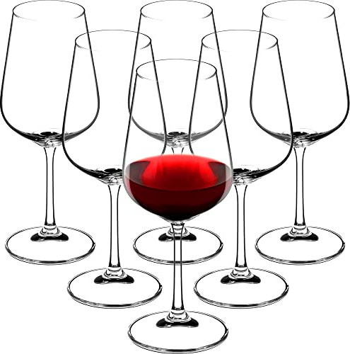 KADAX Juego de 6 Copas de Vino Tinto de Cristal de 450 ml, Copas de Vino con Tallo Alto, para casa, Fiesta, y Posavasos Anchos