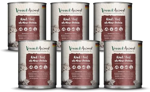 Venandi Animal Våtfoder med nöt som monoprotein för katter, spannmålsfritt och naturligt, 6-pack (6 x 800 g)