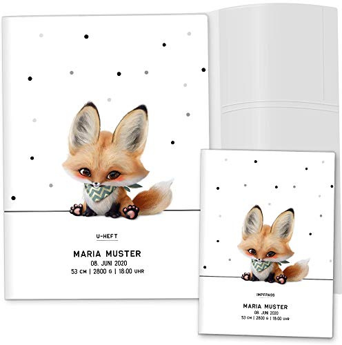 U-Heft Hülle 3-teilig Set Haustiere Untersuchungsheft Hülle & Impfpasshülle Geschenkidee personalisierbar mit Namen und Geburtsdatum (U-Heft Set 3-teilig personalisiert, Fox)
