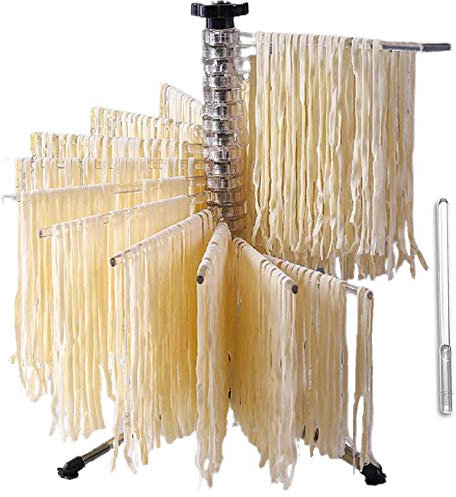 Bugucat Secador de Pasta, 16 Peldaños Extensibles para Pasta de hasta 2 kg, Varilla de Transporte Integrada, Plegable - Secador de Espagueti, Secador de Pasta, Pasta Casera Gadget