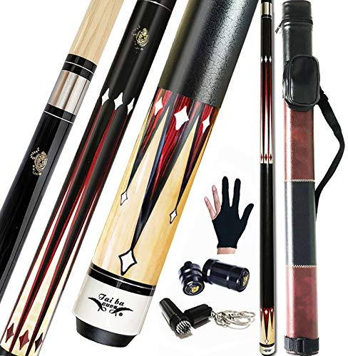 Tai ba cues Billard-Queuestab + Hartschalenkoffer, 13 mm Spitze, 147,3 cm, Hartholz, kanadischer Ahorn, professioneller Billard-Queue-Stick 18,19,20,21,22 g (wählbar), Blau, Schwarz, Rot, Grau, Grün
