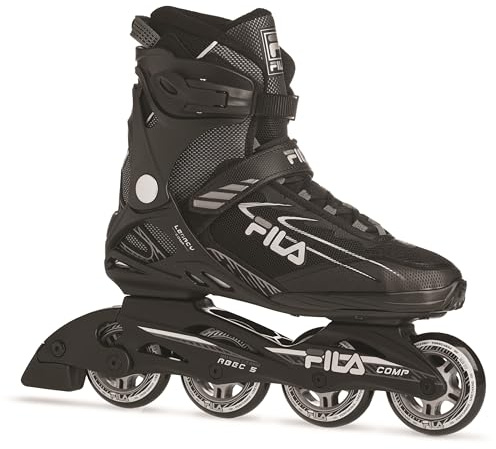 FILA Legacy Comp Inline Fitness Skates for Men and Women- Air Flow Technology, Lightweight Composite Frame, 80mm Wheels, ABEC-5 Bearings - Black/Grey, Men 11