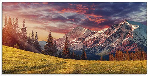 ARTland Wanddeko Glasbilder Wandbild Glas Bild einteilig 100x50 cm Querformat Alpen Berge Landschaft Natur Gebirge Sonnenuntergang Wald U1RI