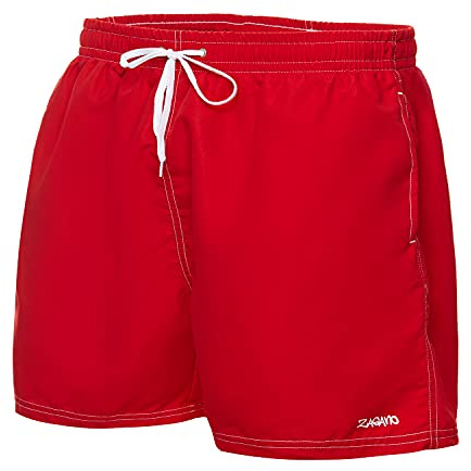 Zagano Badbyxor herr, boxershorts, strandshorts – badbyxor män – badshorts herr – badshorts – badshorts för män, korta byxor – träningsbyxor tillverkade i EU, röd, 3XL