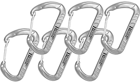Branded Boards Bushcraft Aluminum Carabiner Wire Gate Spring Snap Clip Link Hooks. Black or Silver, 6-Packs or 12-Packs (Silver 6-Pack)
