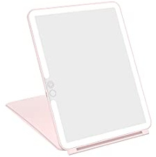 WEILY Specchio Trucco con 72 Luci LED, Touch Screen Tre Colori Regolabile Illuminato Specchio Trucco, 2000 mAh USB Ricaricabile Specchio da Viaggio (Rosa)