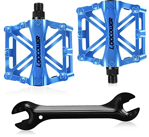 Loocower Fahrrad Radfahren Bike Pedale, Neue Aluminiumlegierung Anti Skid Mountain Pedale für 9/16 Zoll mit kostenloser Installation Tool (Dark Blau)