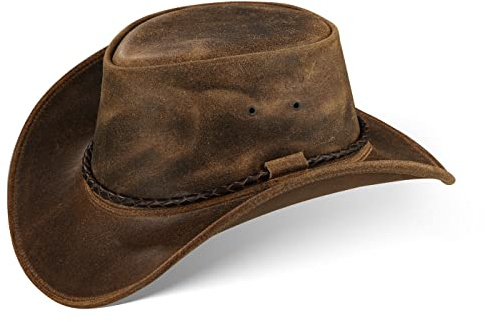 Black Forest Fox JERO Western Cowboy Reiten Leder Sonnen Hut in (XXL, Vintage-Braun)