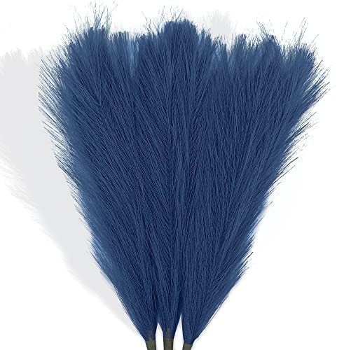 Künstliches Pampasgras, klein, 43,2 cm, marineblau, künstliches Pampasgras, flauschig, 3 Stück, pompöses Gras, Kunstblumen Blumenarrangement und Vasenfüller für Boho, Zuhause, Hochzeitsdekoration