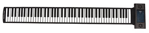 Goshyda 88 Tasten Roll-Up-Klaviertastatur, 28 Töne 128 Rhythmen 14 Demo-Songs, Bluetooth-MIDI-Funktion LED-Digitalröhrenanzeige, Faltbares Tragbares E-Piano für Anfänger(Schwarz)