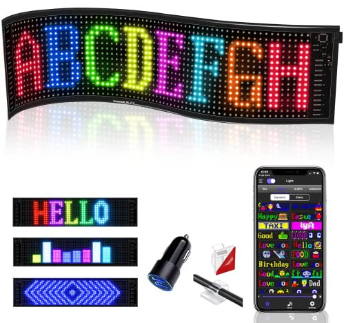 DIYOYOTM Insegna LED programmabile 47.5x12cm, scritte personalizzabili, decorazione per parete, auto, festa, Bluetooth USB 5V, controllo app