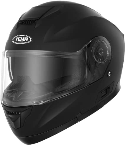 Casco Modulare Moto Integrale Scooter - YEMA 1650926S Caschi Modulari Motorino Integrali ECE Omologato Donna Uomo con Doppia Visiera Parasole, Nero opaco,S