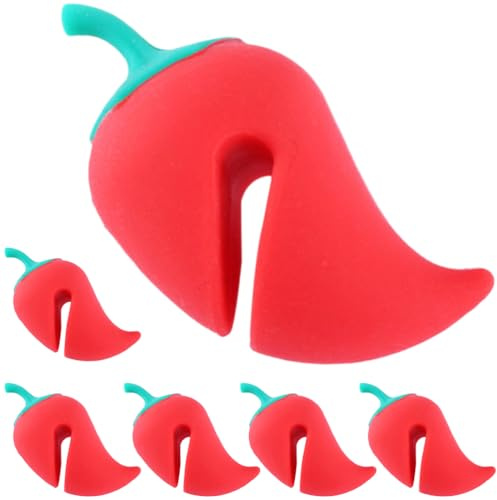 Silicone Pot Lid Lifters, 6pcs Pot Lid Lifter Pepper Chili Shaped Spill-Proof Steam Release Pan Spill Stopper Boiling for Holder Riser Cooking Utensils Holder Lifts Home Kitchen Pan