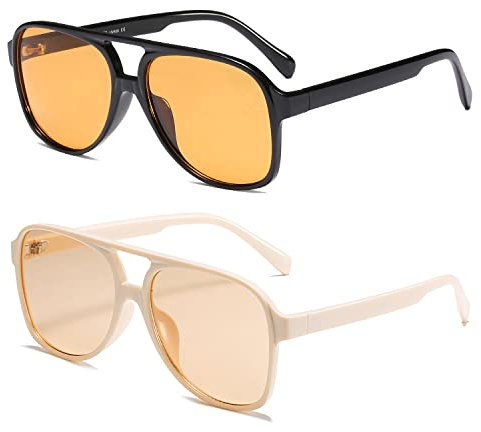 OSAGAMA Vintage Retro Sonnenbrille Gelb Getönte Brille Übergroß Oversize Sunglasses für Damen Herren