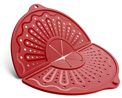 BIGOWL Silicone Splatter Screen For 10, 11 and 12 Inch Frying Pan, Foldable Splash Guard, Multi-Use Grease Splatter Guard/Trivet Mat, 12 Non-Stick Oil Splatter Guard, Dishwasher Safe, BPA Free, Red