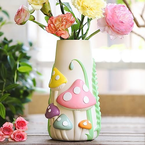 GUGUGO Pastellfarbene Pilzvase für Blumen, 20,3 cm hoch, Regenbogenfarben, flippige Pilz-Dekoration, eklektische Vasen für Blumen, einzigartige Bunte dekorative Vase, niedliche Raumdekoration,