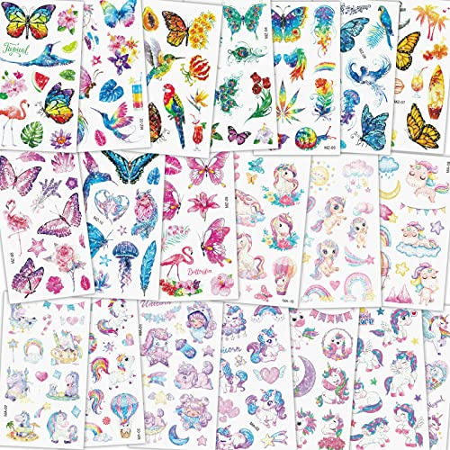 ACWOO Einhorn Tattoos - Glitzer Tattoo Set, 250+ Temporäre Kindertattoos zum Aufkleben, Einhorn Geschenke für Kindergeburtstag, Kleine Geschenke