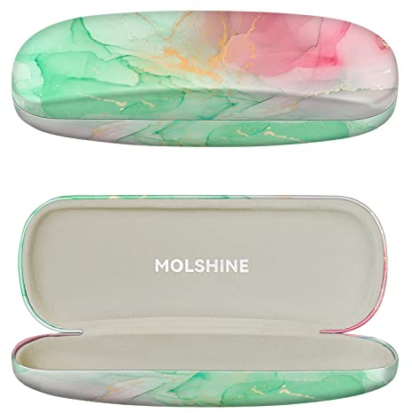 molshine Brillenetui aus Hartschalen Leder,tragbares Brillentasche für Frauen,Männer,Mädchen,Reisen,Studium,Arbeit (Hellgrün)