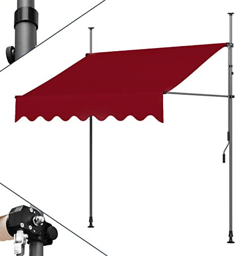 WOLWES Klemmmarkise 2/2.5/3m Breit, Markise Balkon Ohne Bohren, Sonnenschutz Standmarkise mit Kurbel, Markisen für Schatten und Regen (Color : Red, Size : 3m/118in)