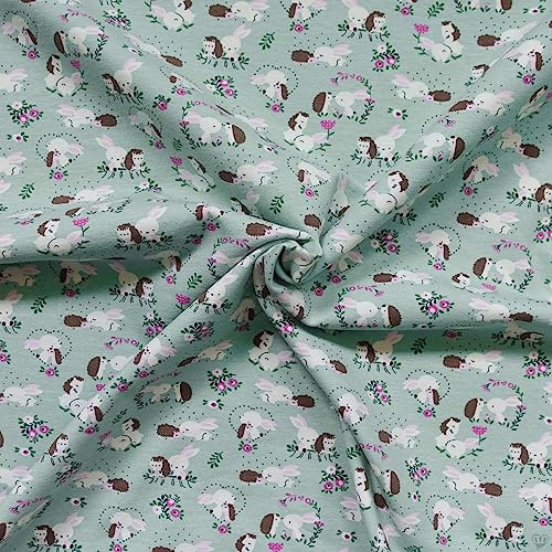 Jersey Kinderstoff Hase und Igel Kindermotiv ab 0,5x1,5m Baumwoll-Stoff Meterware Oeko-Tex