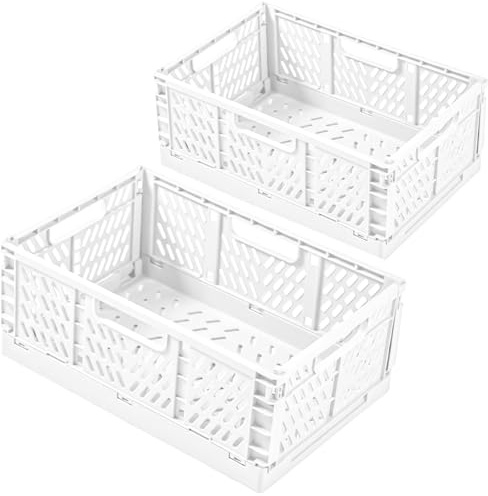 Frepea 2 Stück Aufbewahrungskorb Weiß Klappboxen Faltbar Stabil Aufbewahrungskiste Kunststoff Klappkorb für Küche/Kinderzimmer/Büro(Weiß)