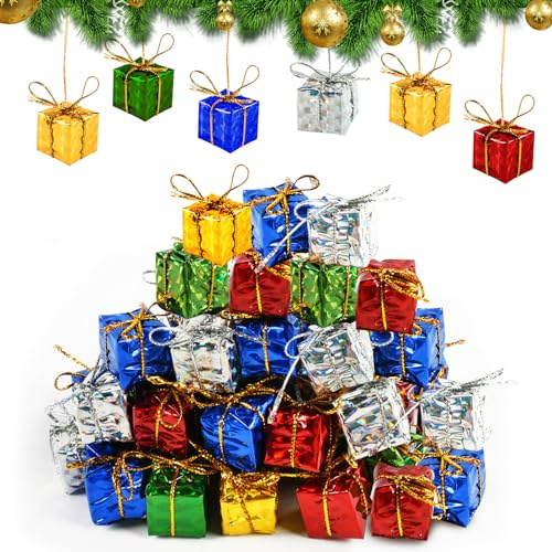KATELUO Deko Geschenkpäckchen, 100 PCS Christbaumschmuck Mini, Mini Geschenke Deko, Weihnachtsbaum Mini Geschenkboxen, Weihnachtsbaumschmuck, Miniatur Weihnachtsbaum Anhänger