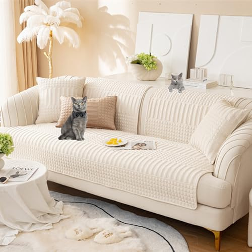 KCCRHIN Samt Sofabezug 1 2 3 4 Sitzer Sofa Überzug Ecksofa L Form Sofaüberwurfe Pets Dogs Couch Überzug Couch Cover Weich Dick Sofa Überwurf Anti-Rutsch Couch Überzug,Beige,90 * 180cm/35.4 * 71in