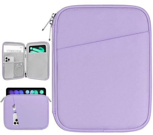 Dadanism 8-9 Inch Tablet Sleeve Bag Carrying Case for iPad Mini 7th/6th 8.3 2024/2021, iPad Mini 5/4/3/2/1 7.9, Galaxy Tab A9 8.7/A7 Lite/Tab A 8.0, Tab M8 (4/3/2) 8, Tab M9 9, Grey Purple