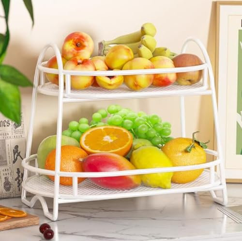 JUNYFFF Fruteros, Fruteros De Cocina Modernos 2 Pisos Blanco Cesta De Frutas Y Verduras Fruteros De Metal Almacenamiento Canasta De Alambre De Metal Estante para Almacenar Frutas, Pan