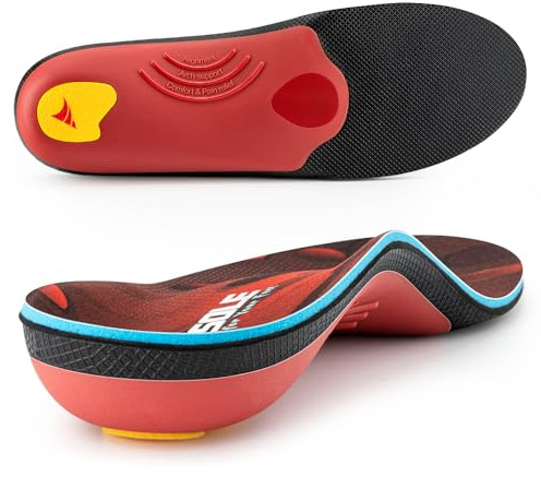 VALSOLE Plantillas ortopédicas para mujeres y hombres Soporte de pie alto Plantillas de zapatos funcionales suaves Inserto para pies planos, dolor de pie, fascitis plantar (Rojo, 37-38 EU 24cm)