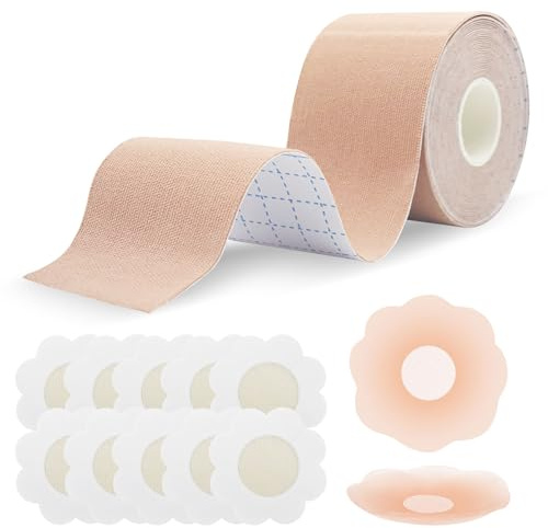 Baxcdyswe Klebe BH, Große Brust Boob Tape Körperband für Brustlifting mit 2 Wiederverwendbare Nippelpads Unsichtbarer für BH Ohne Trägerloser und Rückenfrei, Abendkleider, Ballkleid, Hochzeitskleid