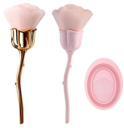 2 Pennelli Per Il Trucco Dei Fiori, 1 Bacinella, Pennello Per La Polvere Per Nail Art, Pennello Per Il Trucco Per Fondotinta, Accessori Per Pennelli Per Il Trucco Per Nail Art