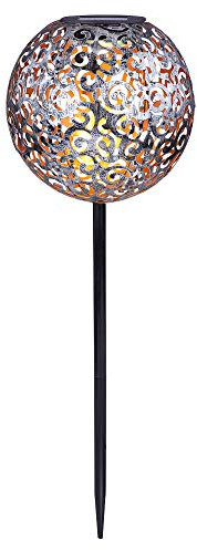 GLOBO LIGHTING LED Design Solar Kugel Steck Leuchten rost Silber Garten Außen Erdspieß Lampen Terrasse, Farbe:Silber antik D 18.5 cm